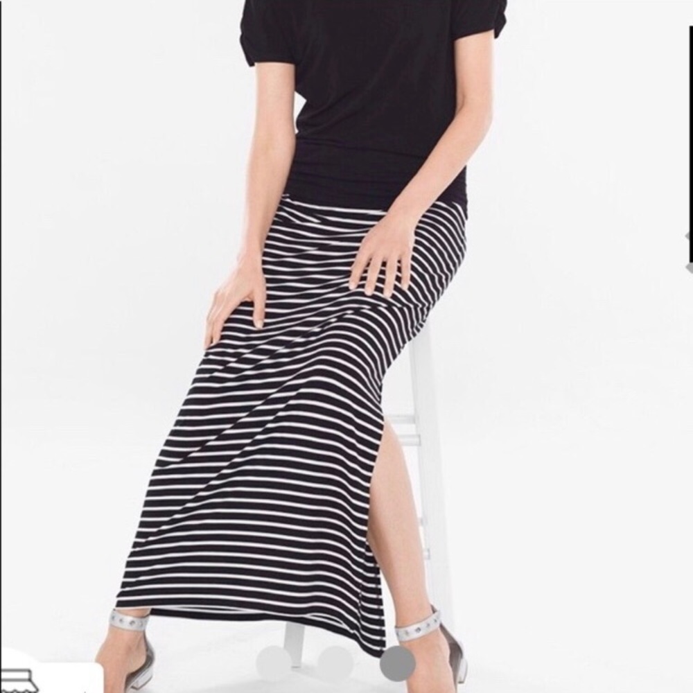 Chico’s Black & White stripe Maxi Skirt sz 1